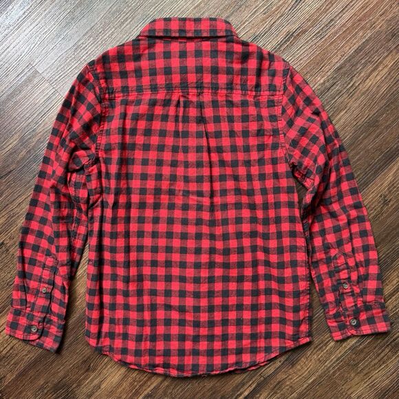 Cat & Jack Boys M 8/10 Black Red Plaid Buffalo Check Flannel Shirt Kid Christmas - Picture 3 of 7